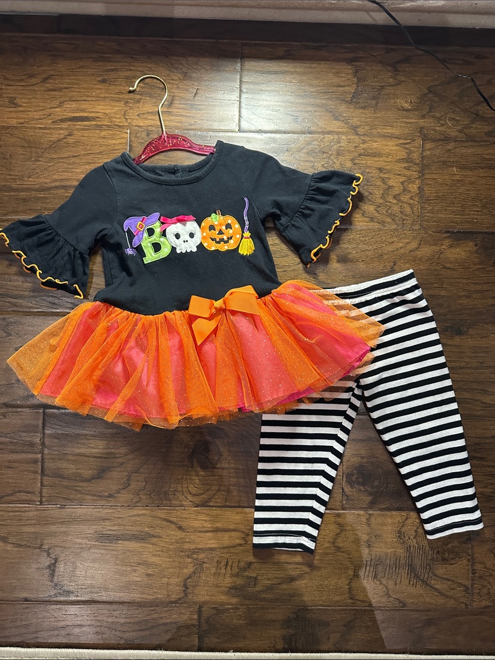 Good Lad Black & Orange 'Boo' Tutu outfit with Striped Leggings